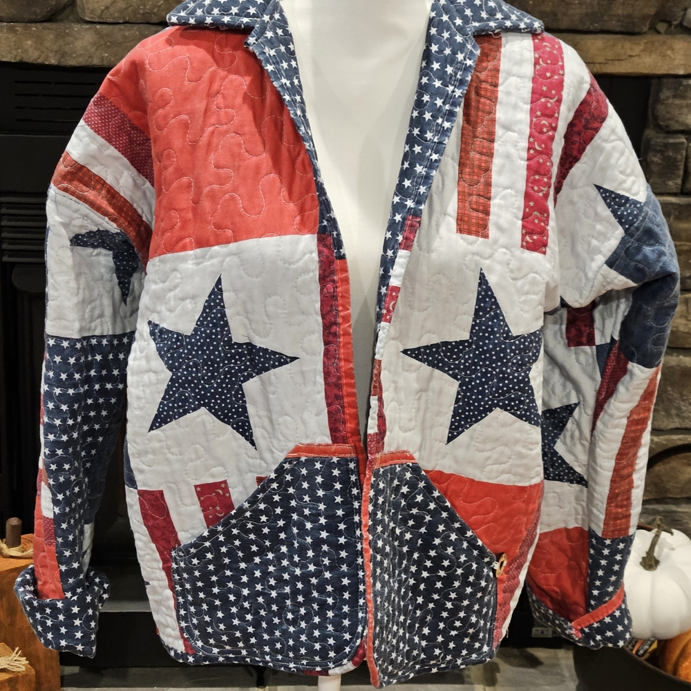 Patriotic Patchwork Jacket with Stars